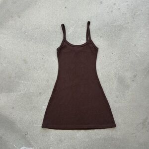 Los Angeles Apparel Heavy Rib Spaghetti Mini Dress in chocolate brown